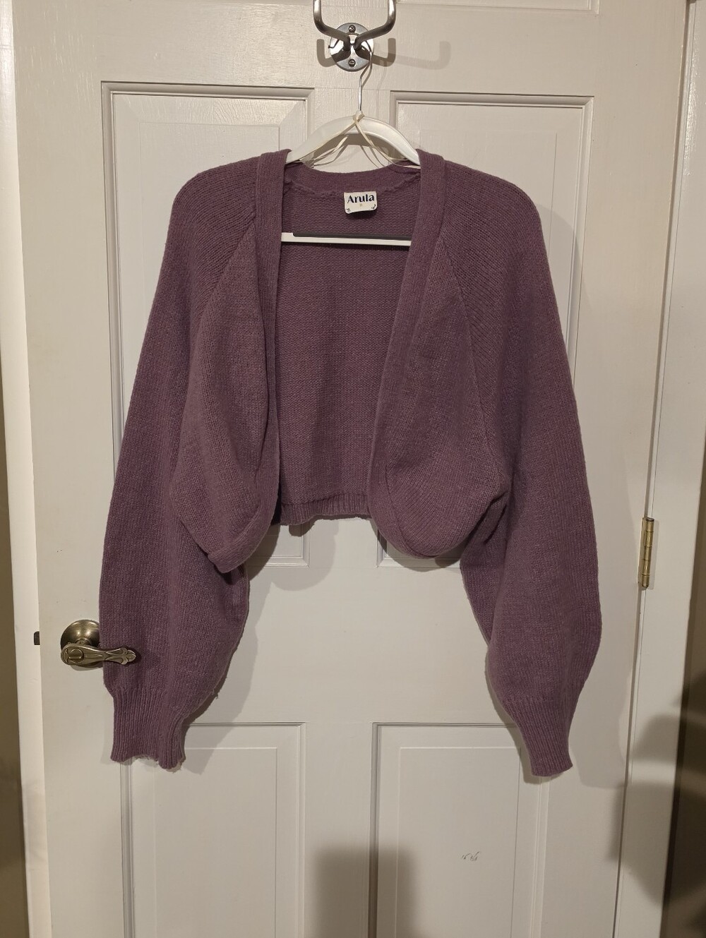 ARULA Lavender Cropped Open-Front Cardigan with Balloon Sleeves Size B Or 18/20